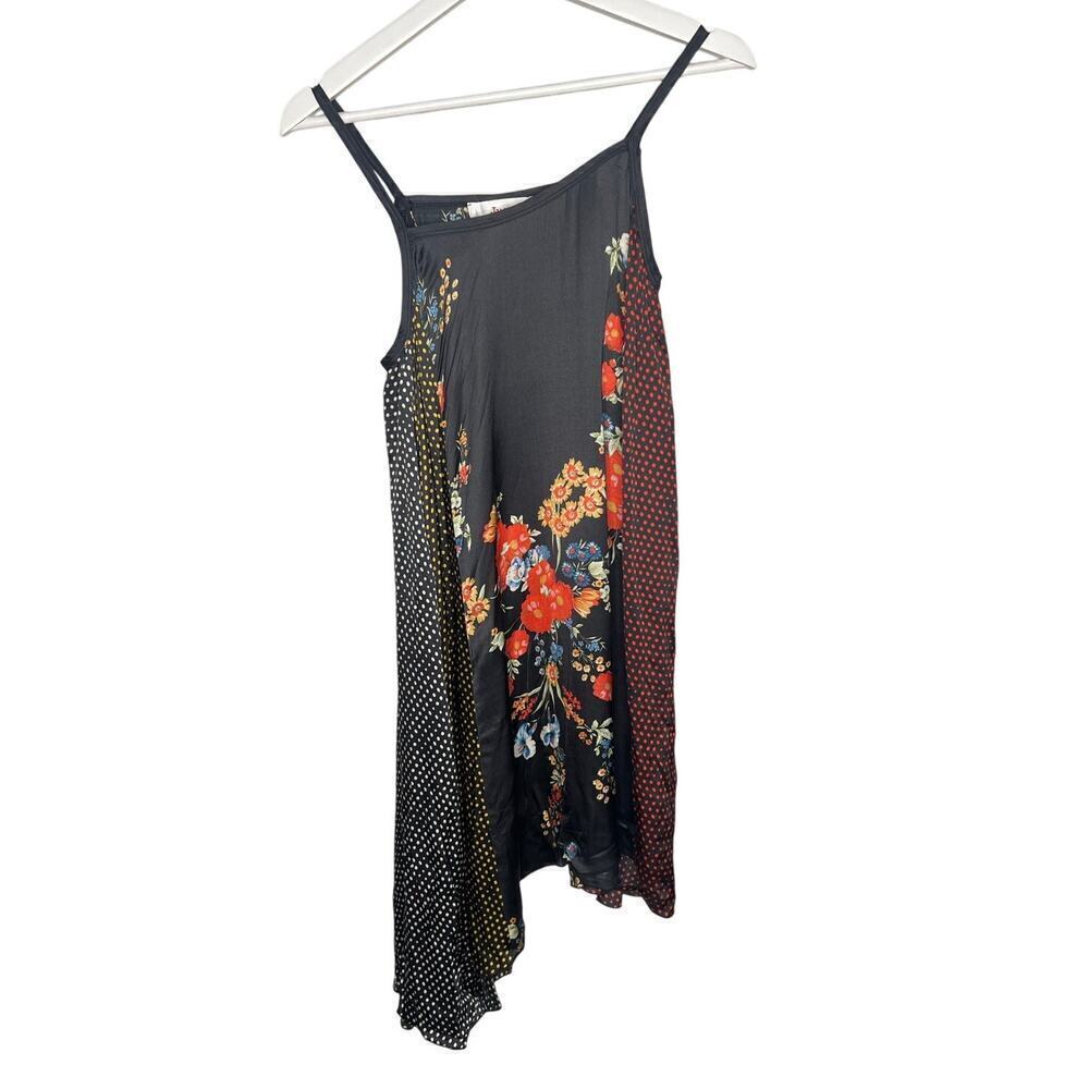 Jucca Made in Italy Mixed Print Floral Polka Dot Asymmetrical Hem Mini Dress S